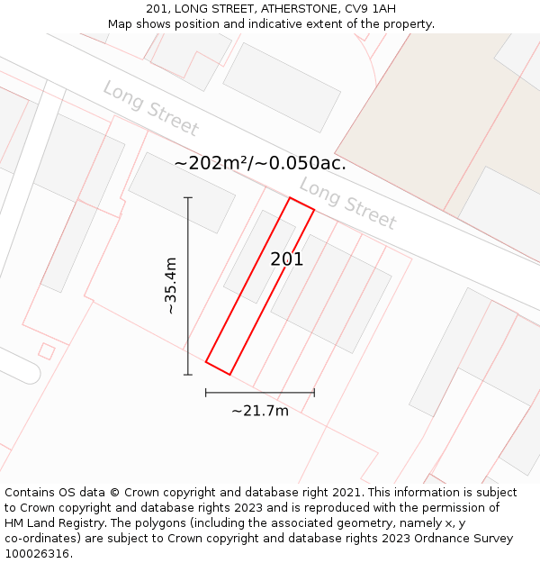 201, LONG STREET, ATHERSTONE, CV9 1AH: Plot and title map