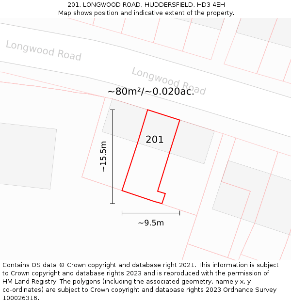 201, LONGWOOD ROAD, HUDDERSFIELD, HD3 4EH: Plot and title map