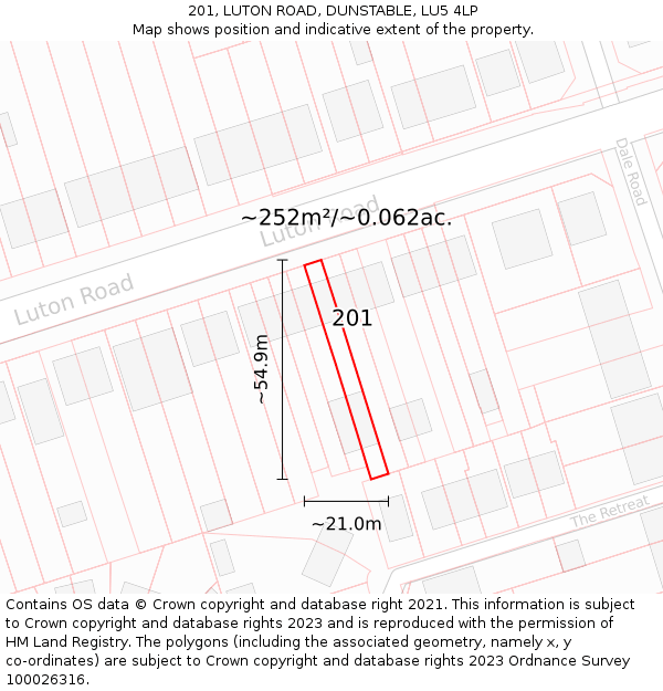 201, LUTON ROAD, DUNSTABLE, LU5 4LP: Plot and title map