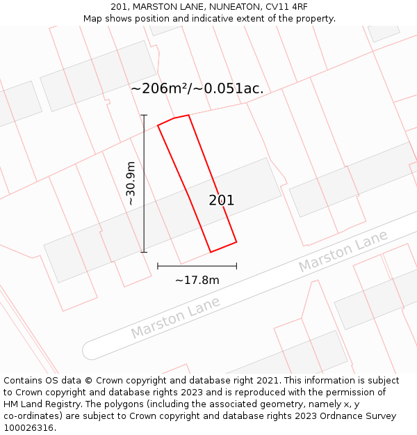 201, MARSTON LANE, NUNEATON, CV11 4RF: Plot and title map