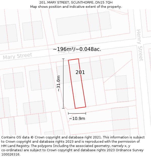 201, MARY STREET, SCUNTHORPE, DN15 7QH: Plot and title map
