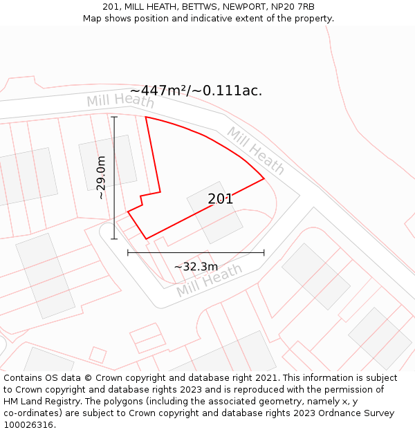 201, MILL HEATH, BETTWS, NEWPORT, NP20 7RB: Plot and title map