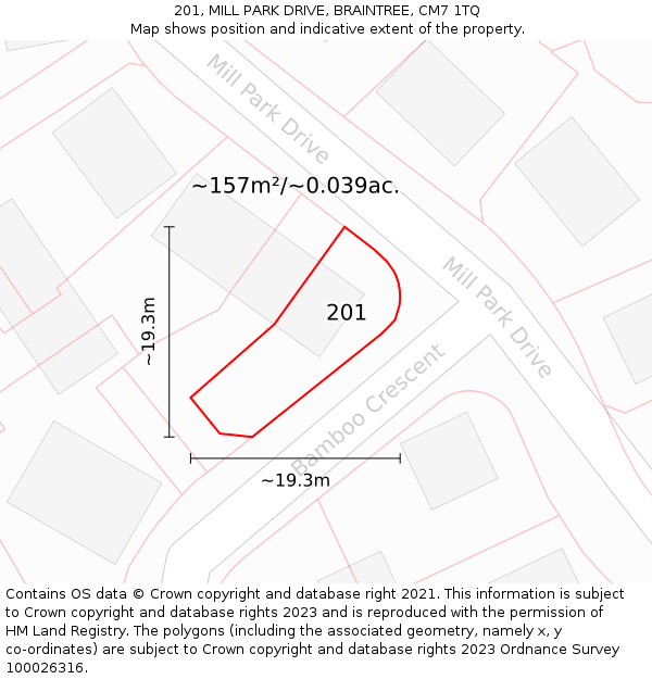 201, MILL PARK DRIVE, BRAINTREE, CM7 1TQ: Plot and title map