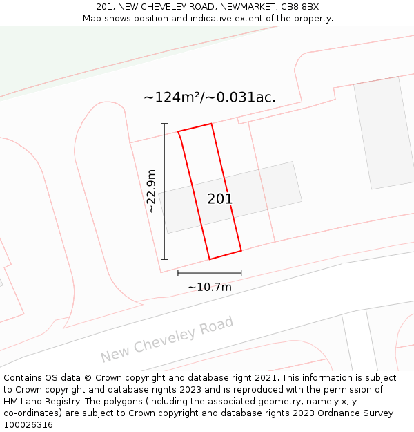 201, NEW CHEVELEY ROAD, NEWMARKET, CB8 8BX: Plot and title map