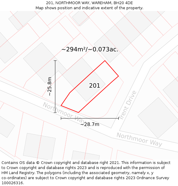201, NORTHMOOR WAY, WAREHAM, BH20 4DE: Plot and title map
