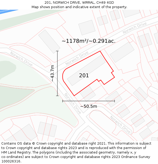 201, NORWICH DRIVE, WIRRAL, CH49 4GD: Plot and title map