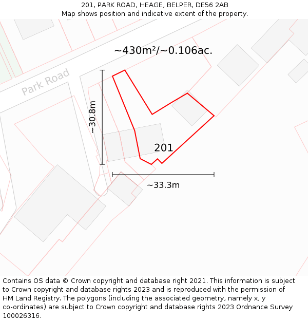 201, PARK ROAD, HEAGE, BELPER, DE56 2AB: Plot and title map