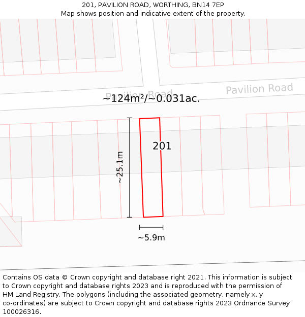 201, PAVILION ROAD, WORTHING, BN14 7EP: Plot and title map