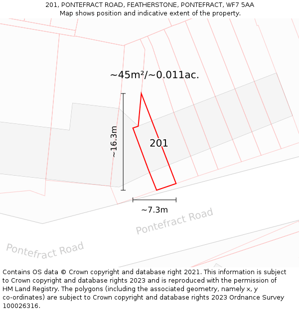 201, PONTEFRACT ROAD, FEATHERSTONE, PONTEFRACT, WF7 5AA: Plot and title map