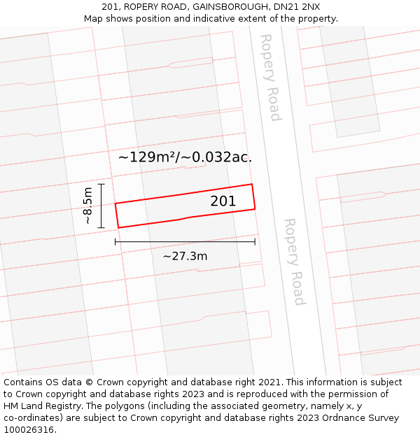 201, ROPERY ROAD, GAINSBOROUGH, DN21 2NX: Plot and title map