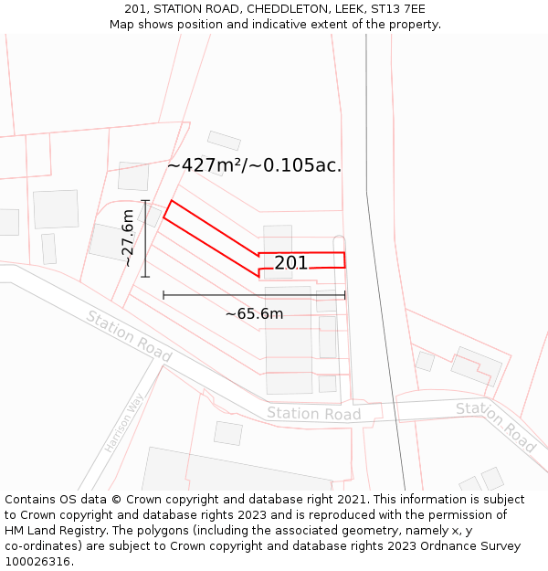201, STATION ROAD, CHEDDLETON, LEEK, ST13 7EE: Plot and title map