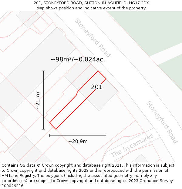 201, STONEYFORD ROAD, SUTTON-IN-ASHFIELD, NG17 2DX: Plot and title map
