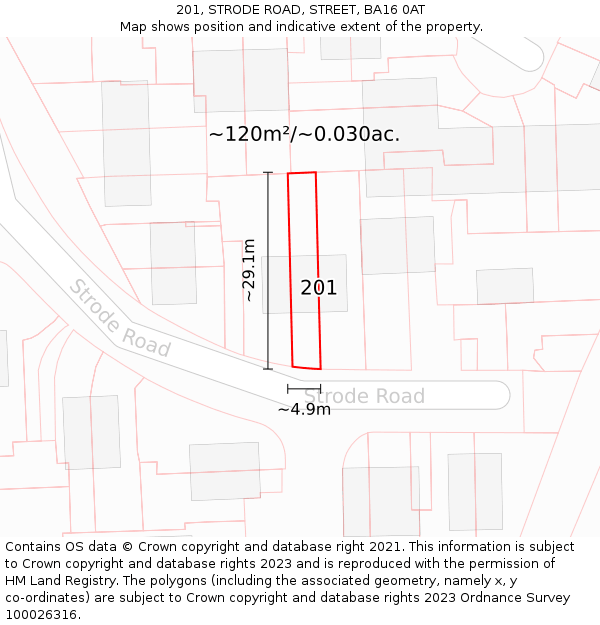 201, STRODE ROAD, STREET, BA16 0AT: Plot and title map