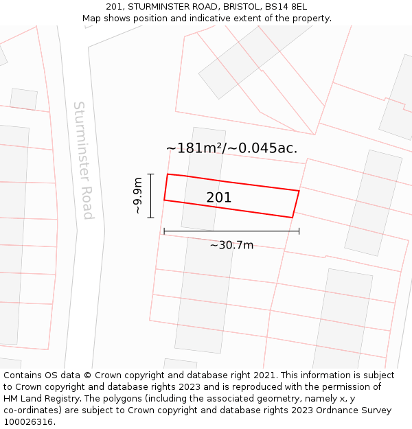 201, STURMINSTER ROAD, BRISTOL, BS14 8EL: Plot and title map