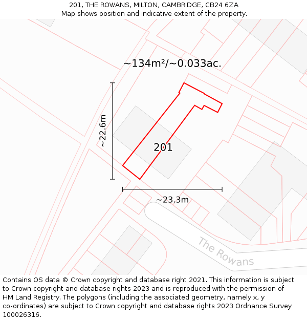 201, THE ROWANS, MILTON, CAMBRIDGE, CB24 6ZA: Plot and title map