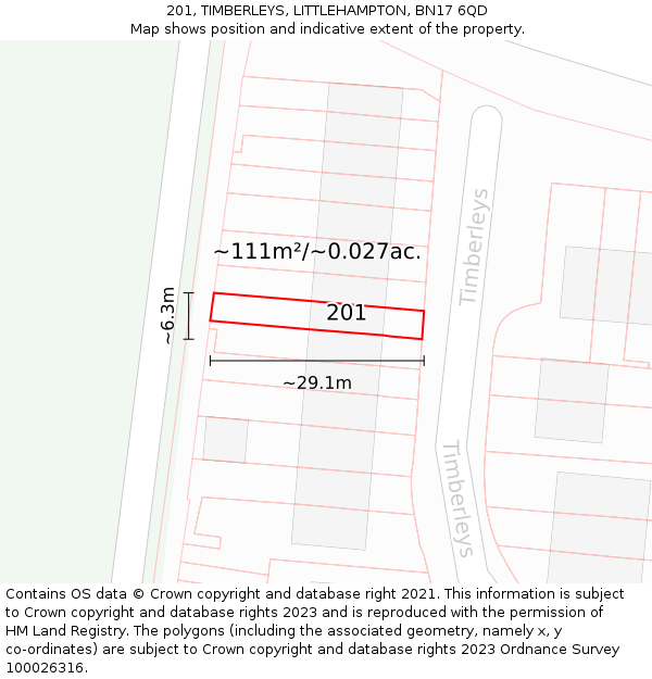 201, TIMBERLEYS, LITTLEHAMPTON, BN17 6QD: Plot and title map