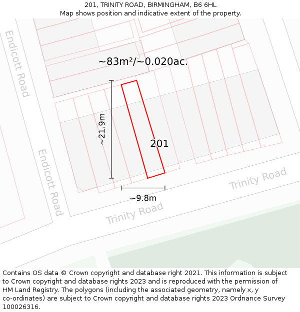201, TRINITY ROAD, BIRMINGHAM, B6 6HL: Plot and title map