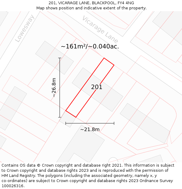 201, VICARAGE LANE, BLACKPOOL, FY4 4NG: Plot and title map