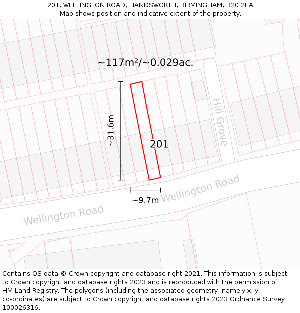 201, WELLINGTON ROAD, HANDSWORTH, BIRMINGHAM, B20 2EA: Plot and title map