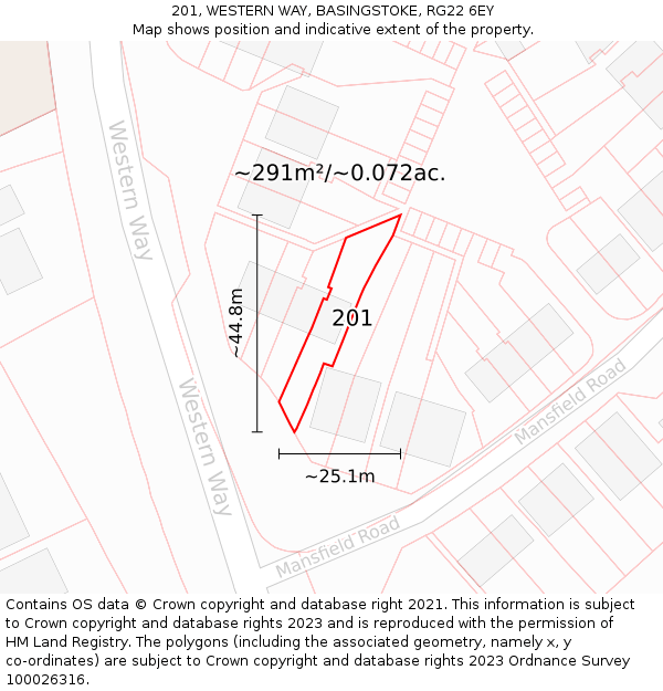 201, WESTERN WAY, BASINGSTOKE, RG22 6EY: Plot and title map