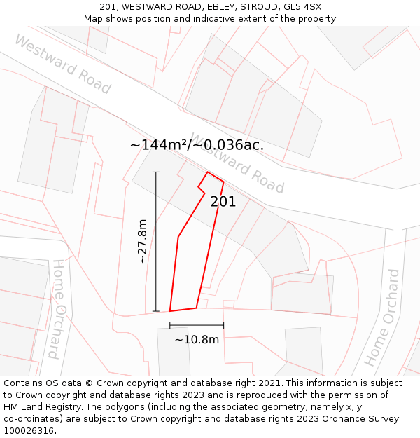 201, WESTWARD ROAD, EBLEY, STROUD, GL5 4SX: Plot and title map