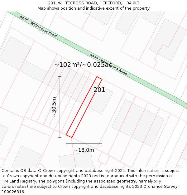 201, WHITECROSS ROAD, HEREFORD, HR4 0LT: Plot and title map