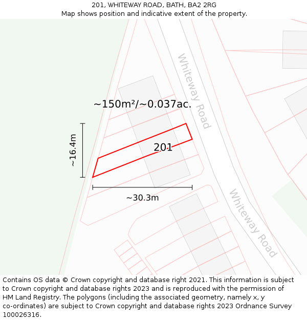 201, WHITEWAY ROAD, BATH, BA2 2RG: Plot and title map