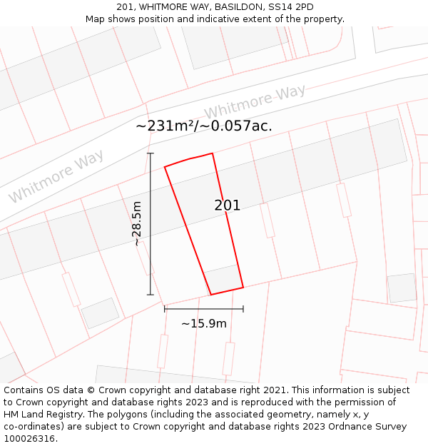 201, WHITMORE WAY, BASILDON, SS14 2PD: Plot and title map