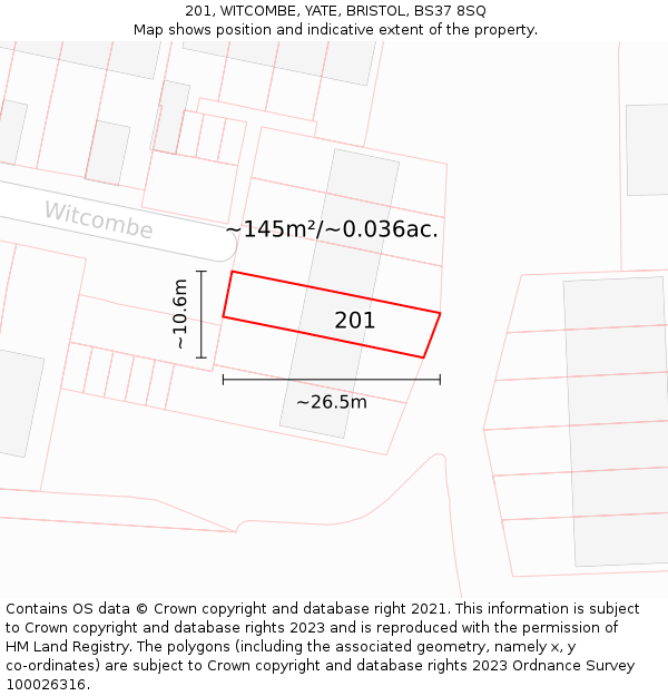 201, WITCOMBE, YATE, BRISTOL, BS37 8SQ: Plot and title map