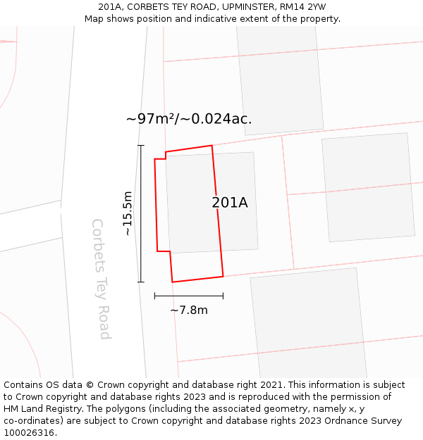 201A, CORBETS TEY ROAD, UPMINSTER, RM14 2YW: Plot and title map