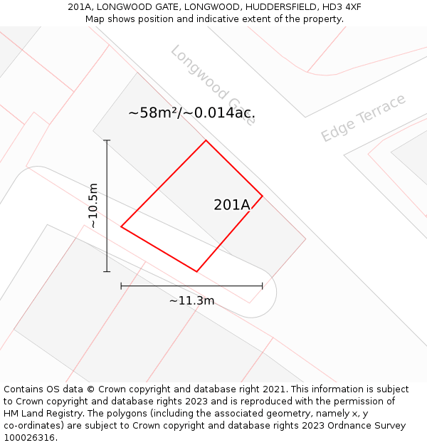 201A, LONGWOOD GATE, LONGWOOD, HUDDERSFIELD, HD3 4XF: Plot and title map