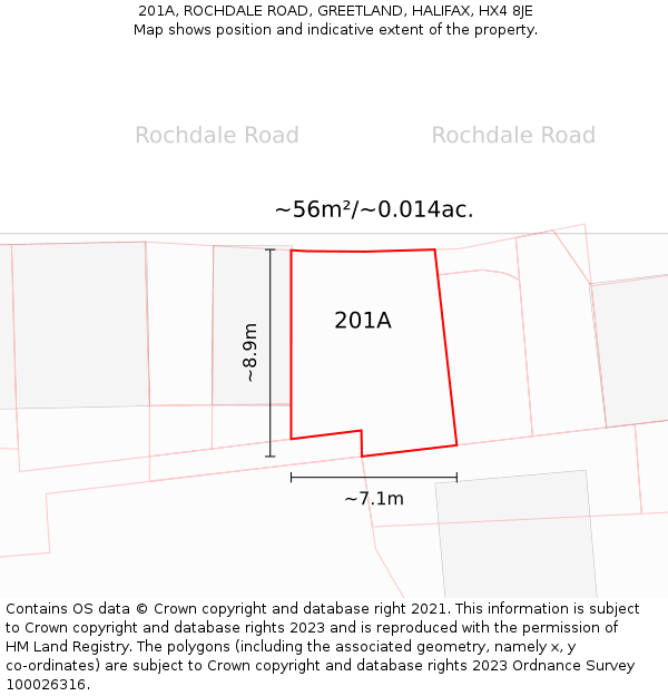201A, ROCHDALE ROAD, GREETLAND, HALIFAX, HX4 8JE: Plot and title map
