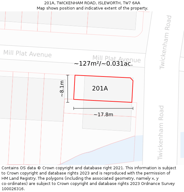 201A, TWICKENHAM ROAD, ISLEWORTH, TW7 6AA: Plot and title map