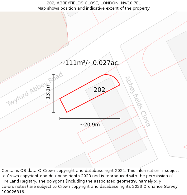 202, ABBEYFIELDS CLOSE, LONDON, NW10 7EL: Plot and title map