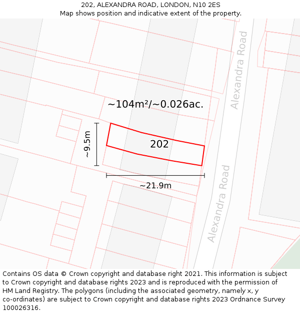 202, ALEXANDRA ROAD, LONDON, N10 2ES: Plot and title map