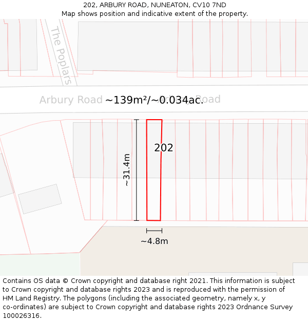 202, ARBURY ROAD, NUNEATON, CV10 7ND: Plot and title map