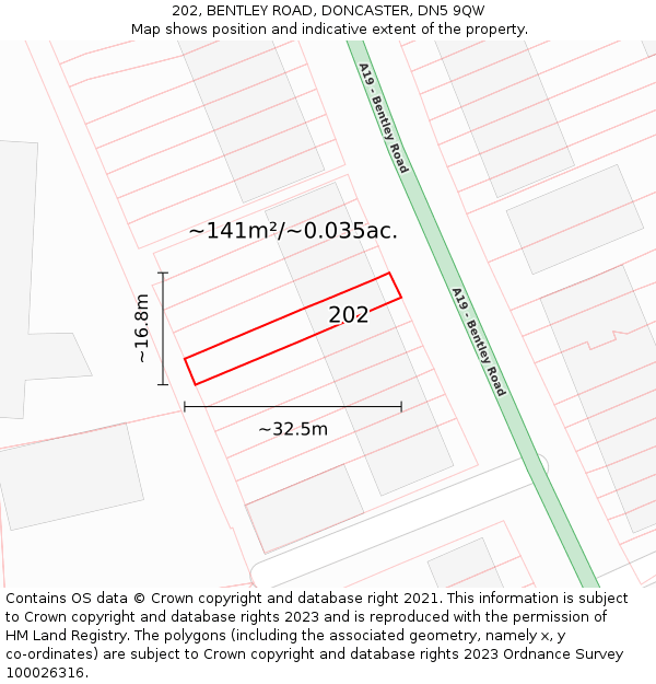 202, BENTLEY ROAD, DONCASTER, DN5 9QW: Plot and title map