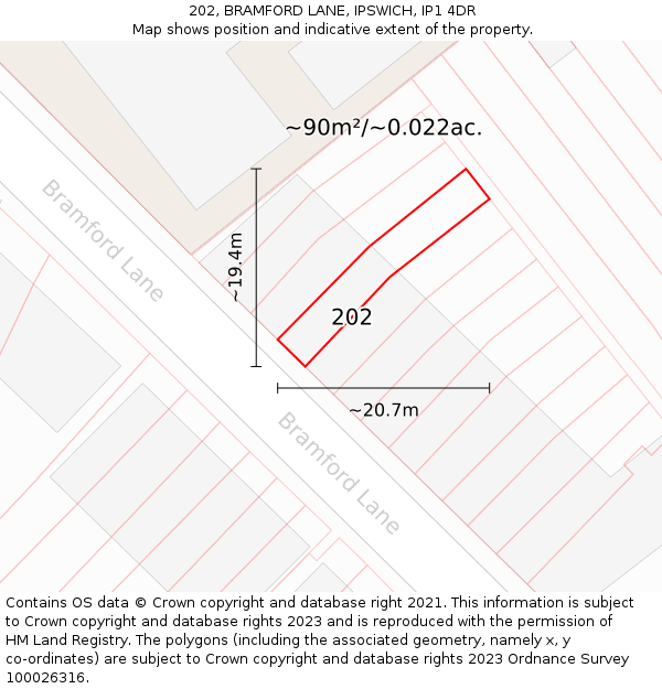 202, BRAMFORD LANE, IPSWICH, IP1 4DR: Plot and title map