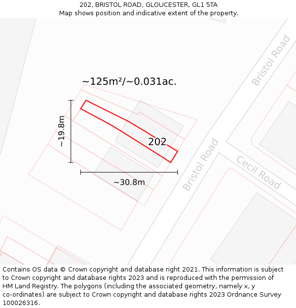 202, BRISTOL ROAD, GLOUCESTER, GL1 5TA: Plot and title map