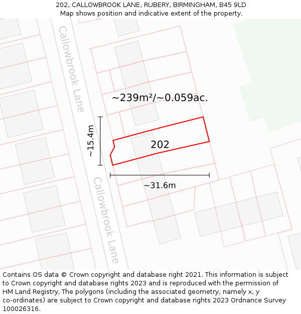 202, CALLOWBROOK LANE, RUBERY, BIRMINGHAM, B45 9LD: Plot and title map