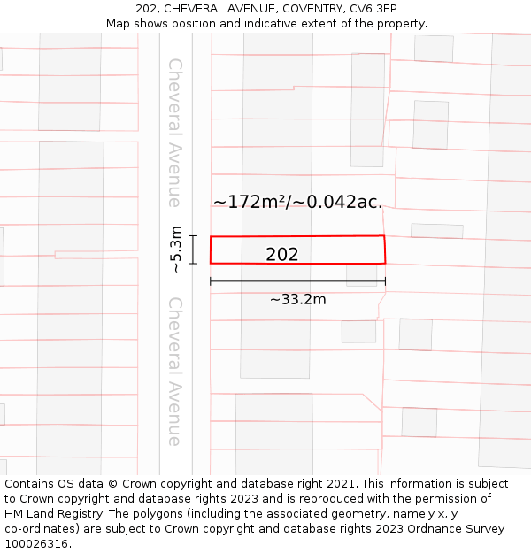 202, CHEVERAL AVENUE, COVENTRY, CV6 3EP: Plot and title map