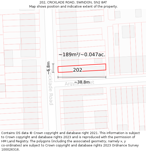 202, CRICKLADE ROAD, SWINDON, SN2 8AT: Plot and title map