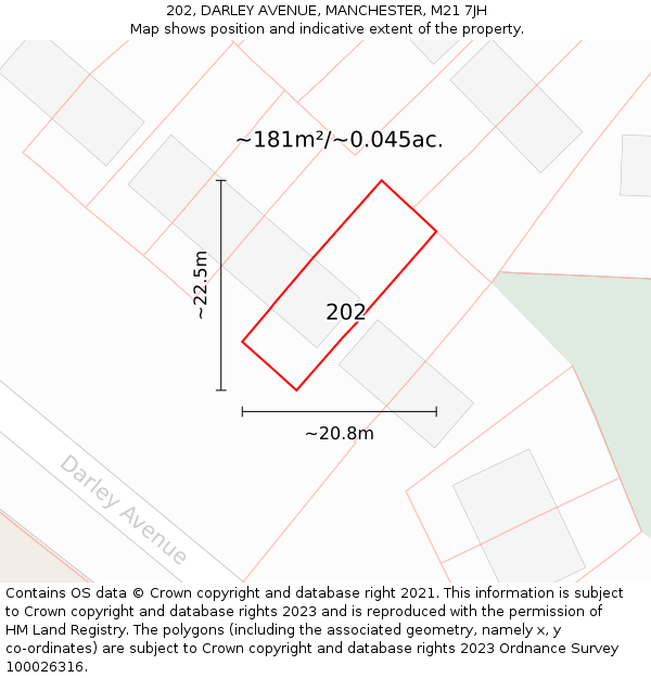 202, DARLEY AVENUE, MANCHESTER, M21 7JH: Plot and title map