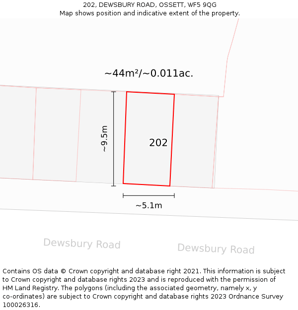 202, DEWSBURY ROAD, OSSETT, WF5 9QG: Plot and title map