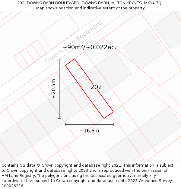 202, DOWNS BARN BOULEVARD, DOWNS BARN, MILTON KEYNES, MK14 7QH: Plot and title map