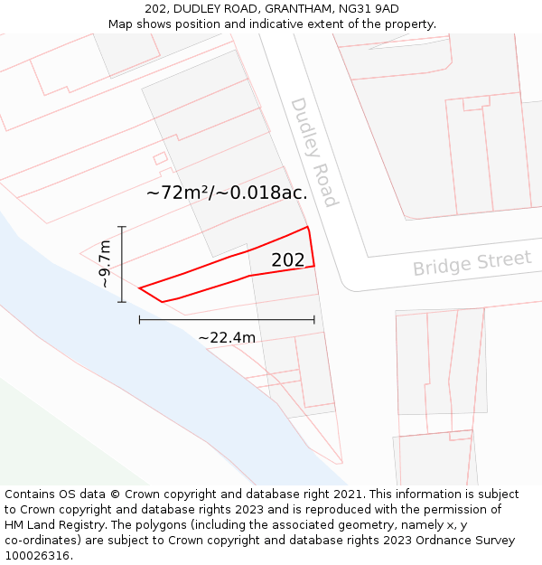202, DUDLEY ROAD, GRANTHAM, NG31 9AD: Plot and title map