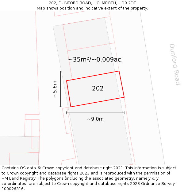 202, DUNFORD ROAD, HOLMFIRTH, HD9 2DT: Plot and title map