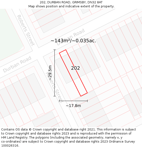 202, DURBAN ROAD, GRIMSBY, DN32 8AT: Plot and title map