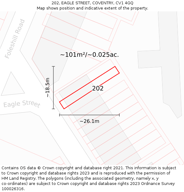 202, EAGLE STREET, COVENTRY, CV1 4GQ: Plot and title map