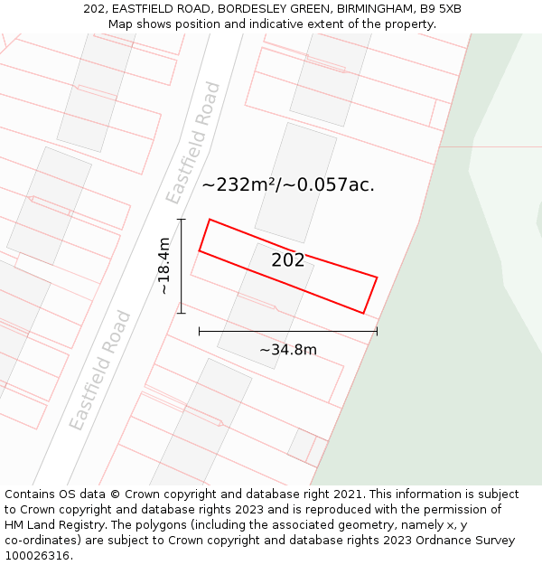 202, EASTFIELD ROAD, BORDESLEY GREEN, BIRMINGHAM, B9 5XB: Plot and title map
